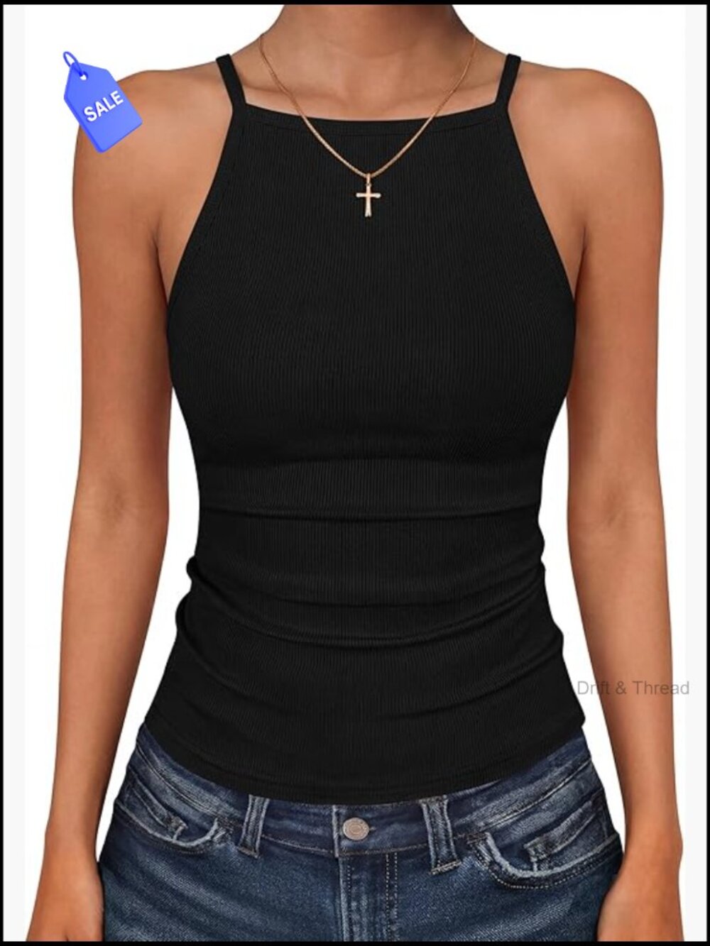 Slim Fit Spaghetti Strap Tank Top High Square Neck Racerback Summer Basic